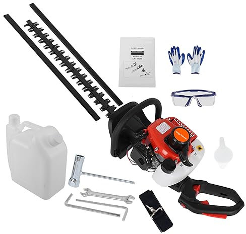 26CC Heckenschere Benzin mit Doppelseitiger Dual-Action-Klinge 2-Takt-Benzin-Heckenschere (Schnittlänge 61cm Schnittstärke 25mm) Hedge Trimmer Heckenschneider Geeignet zum Trimmen von Sträuchern