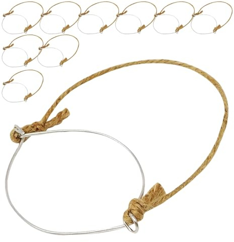 Ciieeo 10 Perchas de Alambre para tarros Mason - Asas de Alambre de Acero Inoxidable con Cuerda de Yute para tarros de conserva de Boca Ancha, Gancho para Colgar de 86 mm