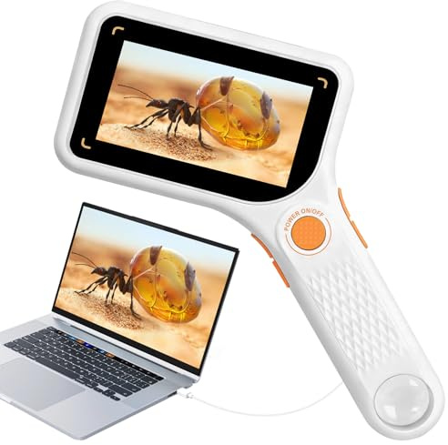 500 microscopios para adultos y niños, pantalla IPS de 3,0 pulgadas, microscopio digital de bolsillo, lupa de mano con 8 LED, puerto USB para PC/Mini Magnifying Glass portátil para Windows/MacOS