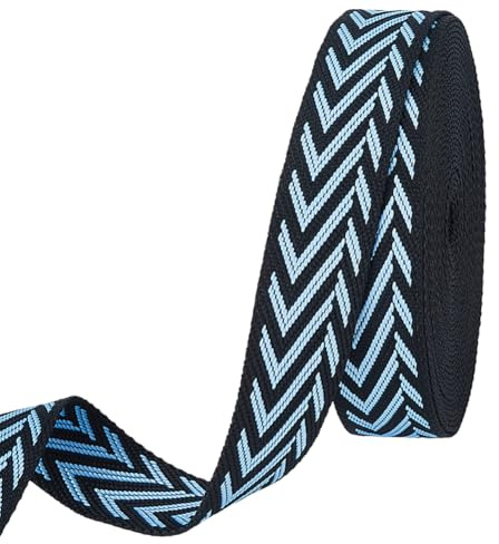 SUPERFINDINGS 12 Yardas Bandas de Correa Azul Claro Flechas Rayas Cinta 1.5 Pulgadas 38 mm de Ancha Polialgodón Cinta Sarga Aristas de Arenque Cintas para Manija Bolso Mochilas Costura Cinturón