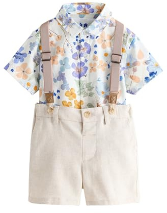 NEXT Ragazzo Completo con camicia, shorts e bretelle Floral Printed 2 Anni-3 Anni