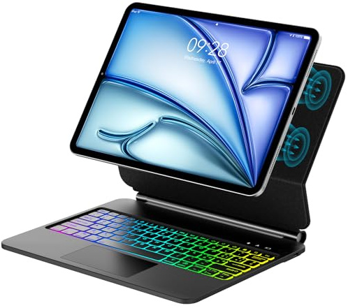 IVEOPPE Tastiera Custodia Magnetica Touchpad per iPad Air 13 13 M4 2026/M3 2025/M2 2024, iPad Pro 12.9 6a/5a/4a/3a Gen, Supporto a Sbalzo Galleggiante, Retroilluminazione a 7 Colori Trackpad, Nero