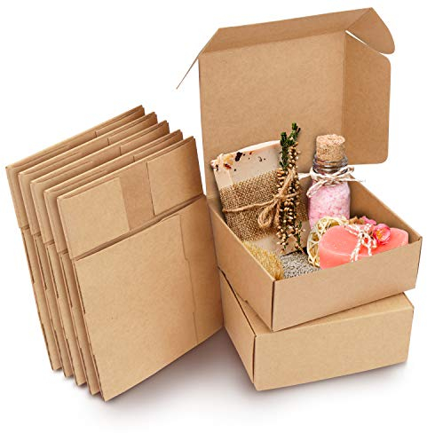 Kurtzy Karton Geschenkboxen Braun (50 Stk) - Schachteln 12x12x5cm Pappschachteln mit Deckel – Kraftpapier Geschenk Box zum selber Aufbauen für Geschenke, Hochzeit, Party, Weihnachten