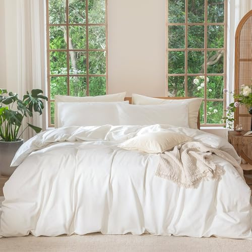MooMee Duvet Cover Set 100% Washed Cotton Linen Like King