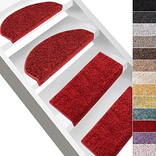 casa pura Hochflor-Stufenmatte Bali - Halbrund oder eckig - 12 Farben Stufenmatten Produziert in Deutschland (rechteckig, Rot)