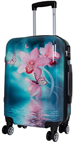 Trendyshop365 Hardcase Handgepäck - Blumen-Motiv Orchidee - 56 Zentimeter 36 Liter 4 Räder Zahlenschloss bunt