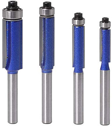 Bestgle 4pcs 1/4 Shank Industrial Grade Bottom Bearing Flush Trim Router Bit Set 1/4 5/16 3/8 1/2