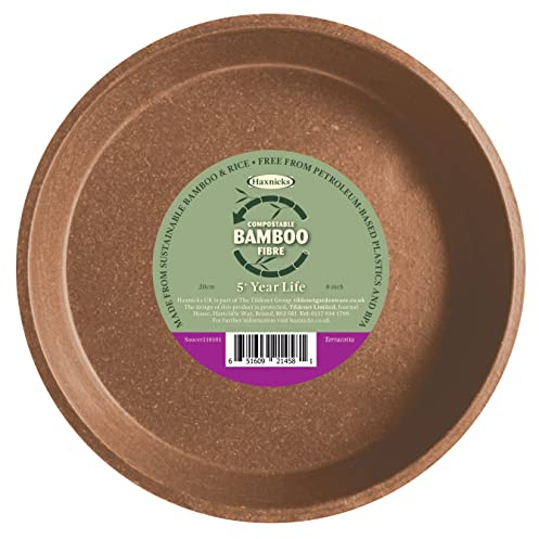 Haxnicks Piattino per piante in fibra di bambù sostenibile per interni ed esterni | Diametro da 8 pollici | Terracotta | Pot200201