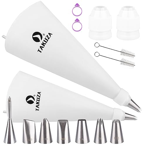 TAKUZA Lot de 15 Poches à Douille Professionnelles - Réutilisables, 2 en Coton de 30 et 35 cm, 7 Grandes Douilles pour Décoration de Gâteaux