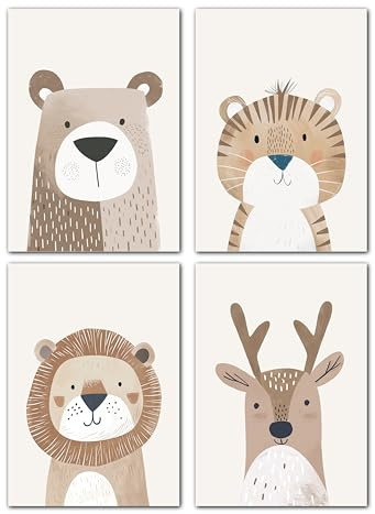 LAVEMA photos décoration chambre bébé | Affiche chambre d'enfant animaux beige | Affiche A4 sans cadre photo | Images de décoration pour chambres d'enfants pour filles et garçons