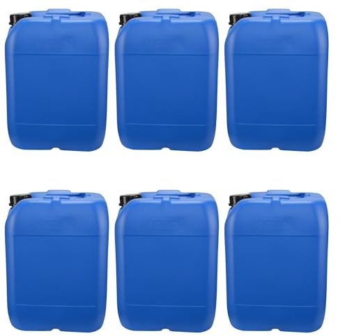 ITP Packaging 20 Liter Plastic Jerry Can with Tamper Evident Cap for Water Storage, Camping, Boating, Gardening (6 PACK) (Blue)