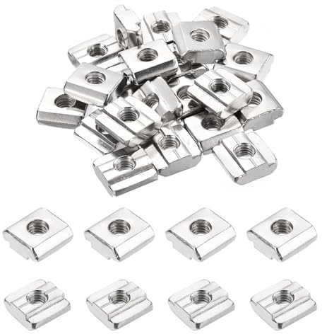 Sourcing Map 25Pcs M6 T Nut Tee Sliding Slot Nut Fastener Carbon Steel Nickel Plated for Aluminum Extrusion Profile 3030 Series