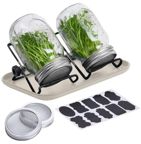 Kit Di Germinazione - Barattolo Germogliatore Set, Kit Di Barattoli Per Germogliamento Di Semi, 2 Bicchieri Collo Largo Con Coperchi, 2 Manicotti Oscuranti, Ciotola Di Raccolta, Supporto In Acciaio