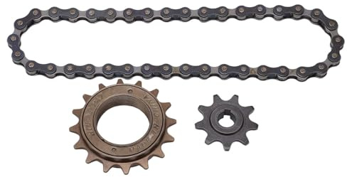 equlup Kit de Cadena y piñón para Bicicleta, Rueda Libre de 16 Dientes piñón de 9 Dientes Kit de Cadena de 38 Secciones Kit de Rueda Libre de una Sola Velocidad de Acero para Bicicleta de montaña