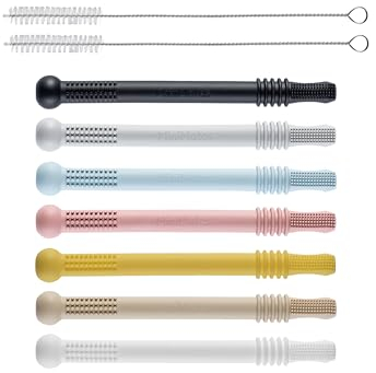 MiniMates 8x Beißröhrchen Beißring - Kausticks für Baby | Zahnungshilfe ideal für Backenzähne | Beißröhrchen aus Silikon BPA- frei | Beißring | 8 Stück inkl. 2 Bürsten