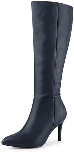 Perphy Botas hasta la rodilla con tacón de aguja y cremallera lateral con punta puntiaguda para mujer Azul Marino 36