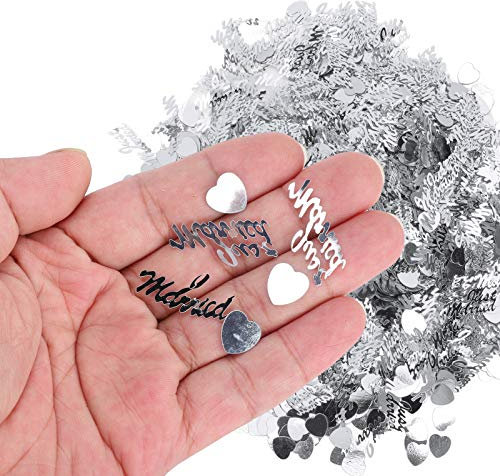 Coriandoli Just Married per Matrimonio, Decorazione di San Valentino, Glitter Sparsi, 100 G (Argento)