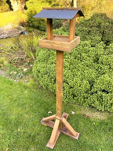 Tall Wooden Bird Table Feeder Slate Roof Heavy Duty 1.6m Height