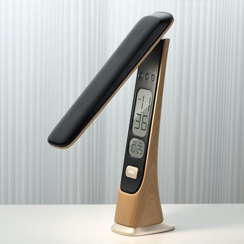 APM Lampada da tavolo a LED senza fili ricaricabile, con pulsante touch, luminosità dimmerabile, display digitale, ideale per casa, lettura, lavoro, legno, 425040