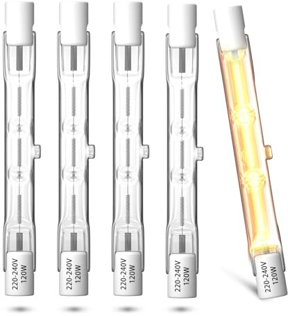 Lamptobe Lampadina Alogena R7S 78mm 120W 230V, 78mm Lampadina Alogena R7S Dimmerabile J78 Lineare Alogena Luce Bianca Calda 2800K per Lampade da Terra e Illuminazione Paesaggistica, 5 Pezzi