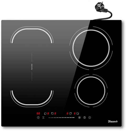 Induktionskochfeld 60 cm, Einbau Kochfeld induktion 4 Platten mit Stecker Induktionsherd Autark Induktionsfeld mit Flexzone 9 Leistungsstufen 3500W Timer Boost Isolierfunktion