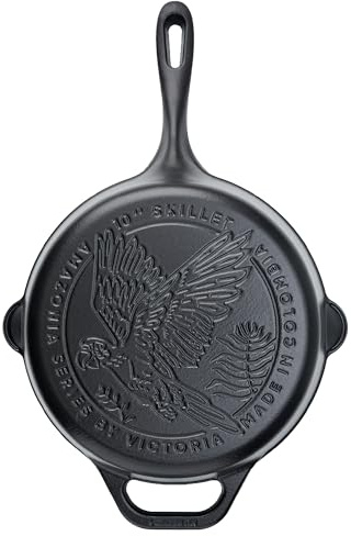 Victoria Cookware 10-Inch Amazonia Cast Iron Skillet, Decorative Preseasoned Frying Pan with Cast Design, Made in Colombia, Macaw