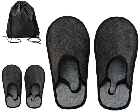 Xlabor Felt Museum Slippers with Elastic Band, Overshoes with Storage Bag, Shoe Covers, Craftsman Slippers, Dark Grey, Dark Grey 2 Pairs, 8/11 UK