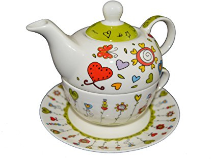 Tea for one Set Teekanne Porzellan mit Tasse und Untertasse in Geschenkbox