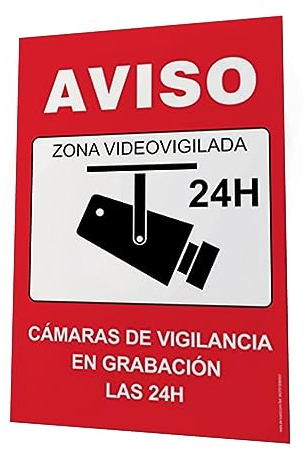 akrocard - Cartel Resistente PVC - ZONA VIDEOVIGILADA 24H(rojo) - Señaletica de advertencia - señal disuasorio Ideal para Colgar y Advertir (1)