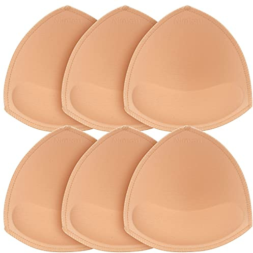 Nimiah Soprts Bra Pads Inserts, 3 Pairs Durable Sewn Edge Replacement Cups for Bathing Suit Bikini Dress Top Fits AB Beige
