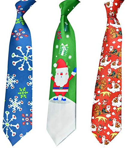 HOWAF 3pcs Corbata navideña para Adultos Hombres, Corbatas de Novedad Corbata de Copo de Nieve Papá Noel para Hombres, Talla única