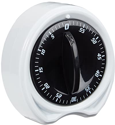 Relaxdays Eieruhr, 1h Zeitintervall, ringender Signalton, Küchenhelfer, mechanisch, Kurzzeitmesser, D: 8cm, weiß/schwarz 10028004