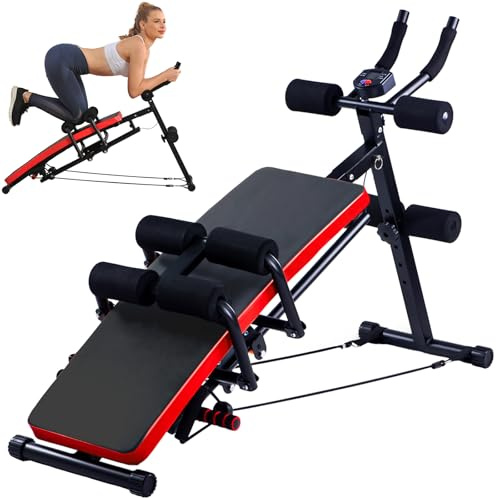 KESHWELL Ab Machine,Ab Workout Equipment For Home,Sit Up Push Up Workout Bench,Fitness Strength Training Equipment,Foldable Abdomen Exercise Machine With Resistance Bands,550lbs Capacity