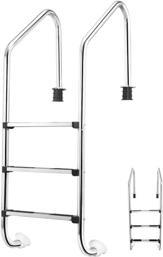 GOPLUS Escalera para Piscina de Acero Inoxidable, Escalera de Piscina Antideslizante de 3 Peldaños, Carga de 150 kg, 53x63x147cm, Escalera Piscina Desmontable de Fácil Montaje