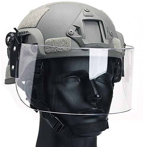 AQzxdc Ensemble de Casque Tactique Mich 2000, avec Cagoule et Visière, Lentille de Protection PC Réglable Militaire, pour Airsoft Paintball BBS Jeu de Tir Chasse Sports de Plein Air,Gris