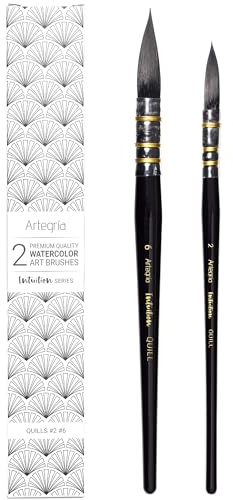 ARTEGRIA Aquarellpinsel Set, Größen 2 und 6, Professionelle Rundpinsel (Quill Mop) mit feiner Spitze, Weiche synthetische Eichhörnchenhaare, Kurze Griffe