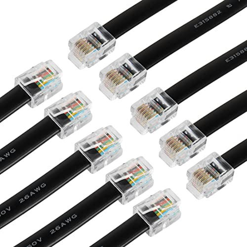RIIEYOCA 12 pulgadas corto RJ12 cable recto 6P6C macho a macho cable telefónico plano, compatible con datos y voz (Negro, 10Pack)