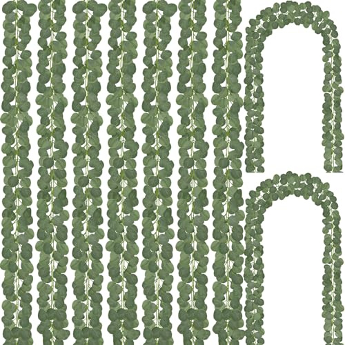CQURE 24 Pack Eucalyptus Garland, Artificial Greenery Garland Faux Eucalyptus Leaves Table Vines for Wedding Backdrop Fireplace Arch Door Wall Room Decor（168FT）