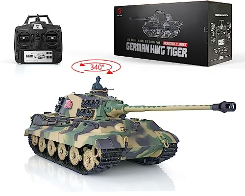 wheelfun 2.4G Skala 1/16 7.0 Plastic German King Tiger RTR RC Tank Model 3888A 340° Infraröd Roterande Torn Bekämpa Lyft Ljud Lätt