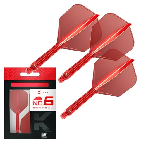 Target Darts Plumas y Cañas Integradas K Flex, No.6 Rojo (Intermedio) | Paquete de 3 K-Flex - No.6, Kflex, Pluma y Caña Moldeadas Todo en Uno | Accesorios Profesionales para Dardos