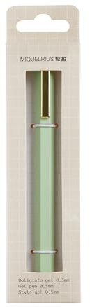 Miquelrius - Penna a sfera in metallo, inchiostro gel blu, dimensioni 135 x Ø7 mm, collezione Back2Basics, Boli blu verde e oro