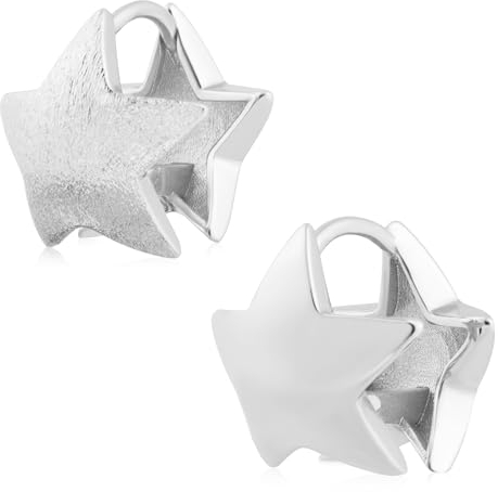 ASH'S CHOICE Silber 925 Creolen Kleine Ohrringe Damen, Silber 925 Ohrringe Stern, Glitz Silber Creolen Klobig Knorpel Kreolen Huggie Creolen Kleine Leicht Breit Stern Ohrringe Süße Damen