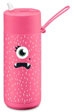 frank green Gobelet réutilisable avec couvercle à paille, bouteille Frankster pour enfants, résistante aux déversements et aux fuites, doublure en céramique – Piper, rose fluo, 473,2 ml