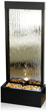 Alpine Corporation - Mirror Waterfall Fountain with Stones & Lights - Zen Indoor/Outdoor Decor for Office, Living Room, Patio, Entryway - 48 Inches (Silver)