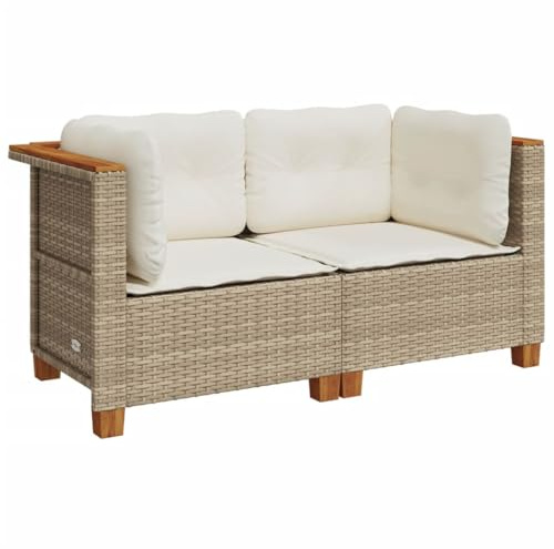 vidaXL Sofás de Esquina jardín con Cojines 2 uds Ratán Sintético Beige, Sofá Rinconero