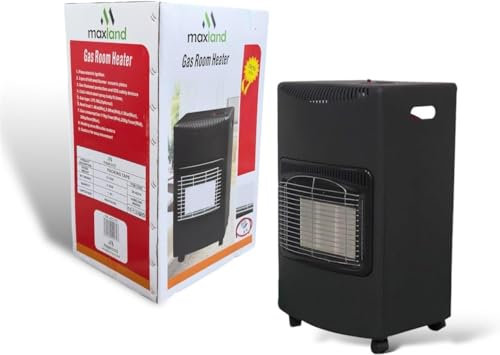 Maxland® Portable Gas Heater in Black - 4.2KW Indoor Heater with Oxygen Depletion Sensor & 3 Heating Settings - Butane Gas Heater with Wheels, Regulator, Hose - For Home, Office, Garage, Workshop