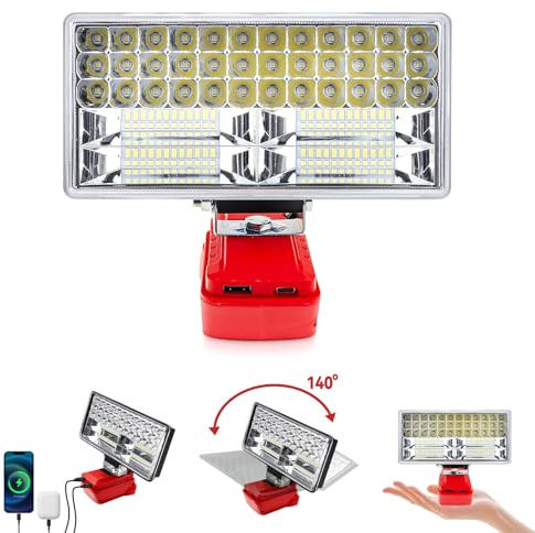 90W LED Work Light, Cordless Work Light, LED Spotlight, Waterproof Jobsite Flood Lights for Construction Site, Workshop, Garage, Camping and Car Repairing (for Milwaukee)