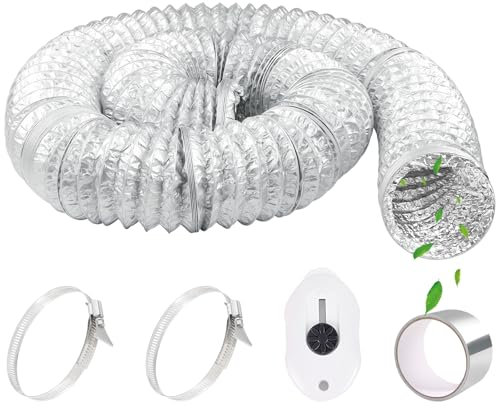 Aluflexrohr Doppelschicht Ø125mm 4,5m Lüftungsschlauch Aluminium Abluftschlauch Flexibel mit Aluminiumband 50mm x5m und 2 Schlauchschelle Edelstahl Flexschlauch für Abluftrohr Dunstabzugshaube