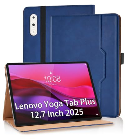 Vkooer Hülle für Lenovo Yoga Tab Plus 12.7 Zoll 2025 mit S Pen Halter und Dokumentschlitze Premium PU Leder Folio Business Stand Schutzhülle Tasche Cover Case für Lenovo Yoga Tab Plus, Blau