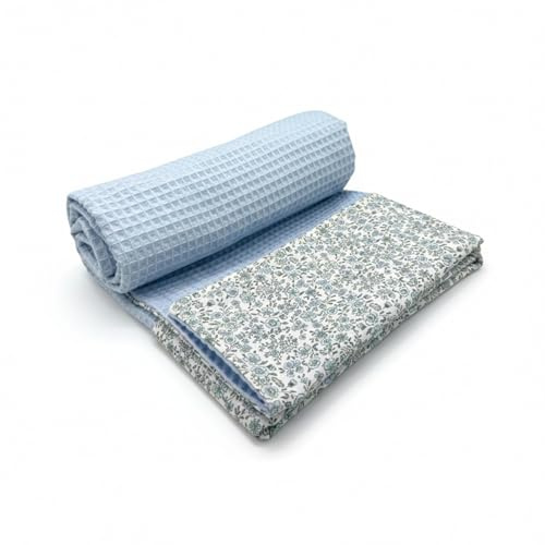 various Manta para Bebé Recién Nacido Algodón 100%, Arrullo para Verano y Entretiempo, Toquilla de Tejido Plumeti (Estampado Azul Flor)